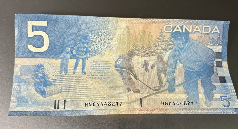 Hockey Canada 5 Dollar Banknote 2003 Canadian Currency Ice Hockey Money