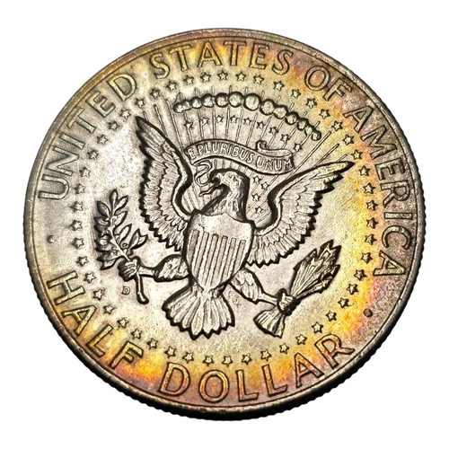 RAINBOW TONED BU 1964 KENNEDY 90% SILVER HALF DOLLAR COIN UNCIRCULATED