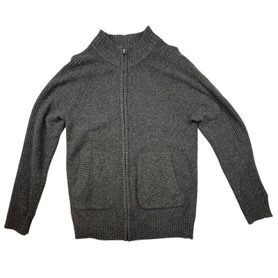 Marc Anthony Mens Large Knit Zip Up Sweater Jacket Charcoal Gray Wool Blend