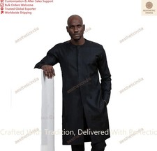 Mens Kurta Black Art Cotton Wedding Kurta Fancy Dress Traditional Kurta
