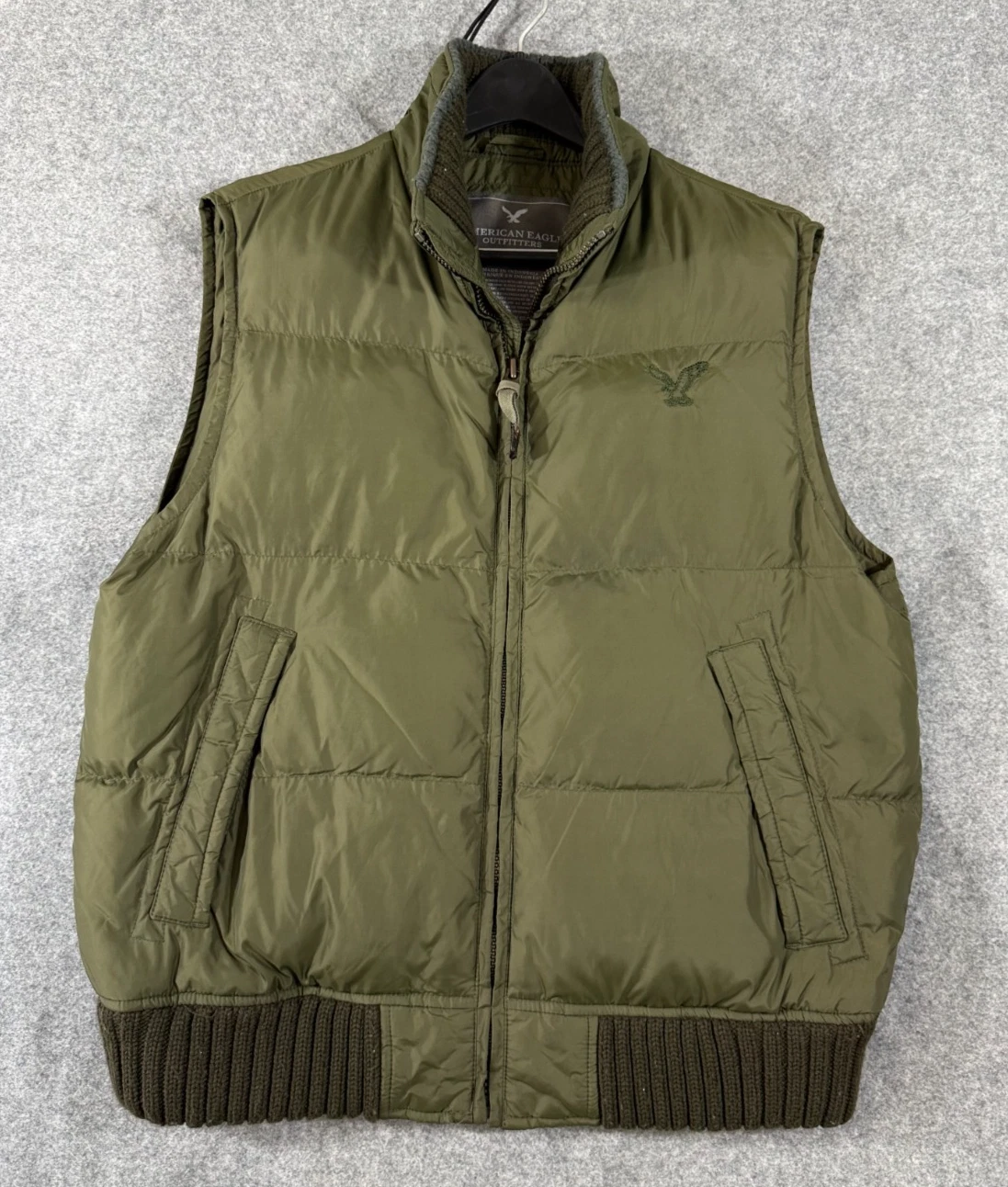 American Eagle Outfitters Down Puffer Vest Mens L Green Full Zip Ribbed Hem