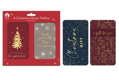 Weihnachten Geldbörsen Geschenk Gutscheinkarten & Umschläge verschiedene Designs 4er Pack