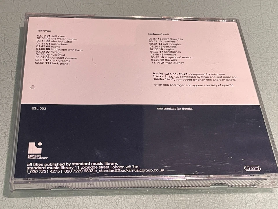 Textures by Brian Eno - CD Album - Standard Music Library - ESL 003 - 21 Tracks - Image 2 of 4