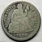 1890 Seated Liberty Dime Very Good VG Condition