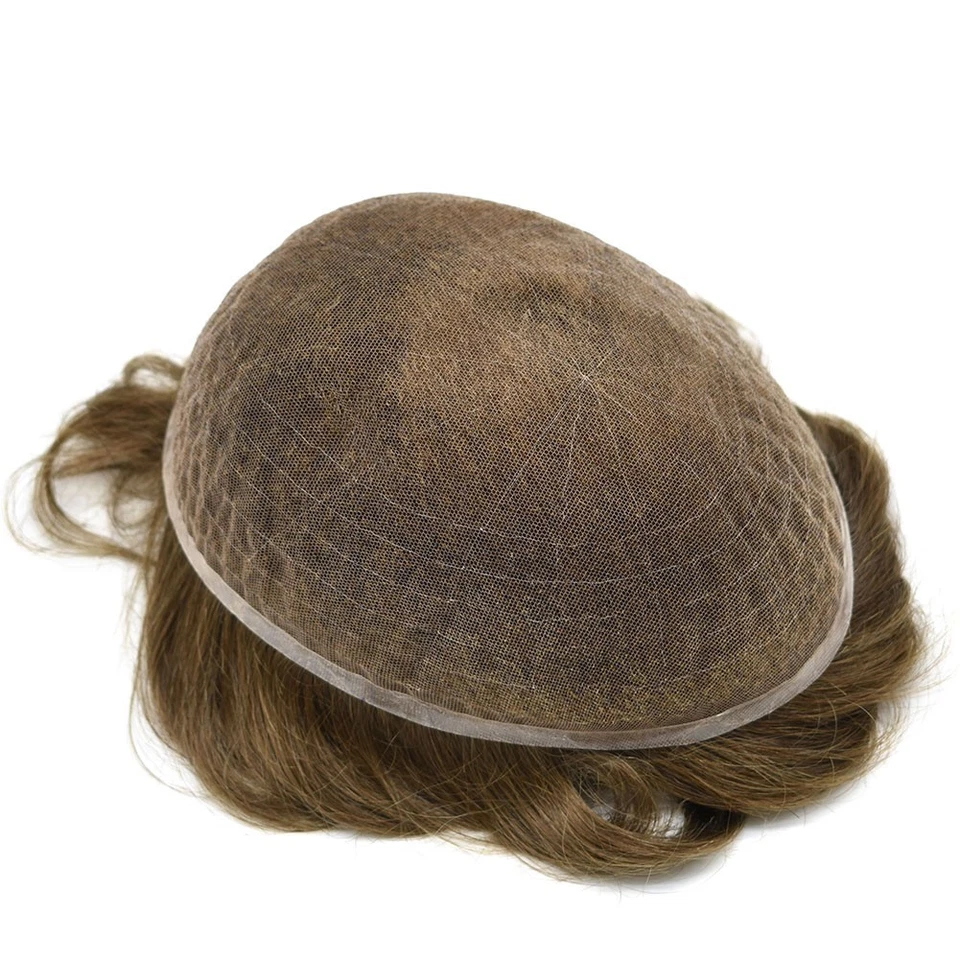 Peluca de encaje suizo Toupee sistema de cabello humano de encaje francés completo para hombre Foto 4 de 4