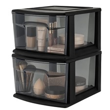 Homz Plastic 1 Drawer Medium Storage Cart, Black Frame, 2 Pack Open Box