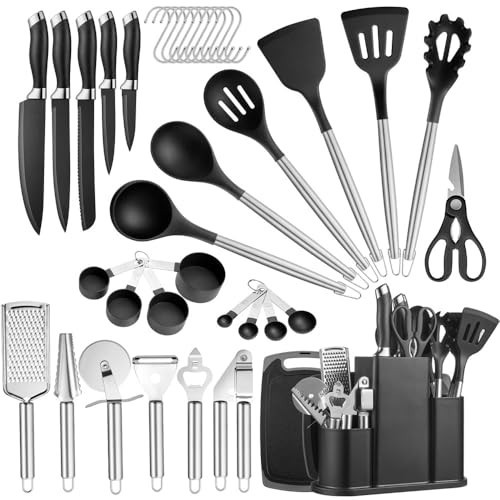 38 PCS Kitchen Utensils Set, Silicone Cooking Utensils Set with Kitchen Knife...