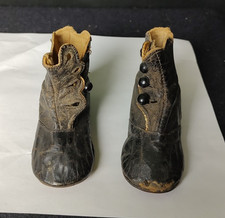 Antique Victorian Baby Mine Child/Doll Black Soft Leather Button-Up Shoes AS-IS