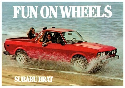 Vintage Postcard Subaru Brat Fun On Wheels Beach Driving Scene