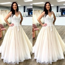 Champgane Wedding Dresses Spaghetti Straps Lace A Line Tulle Bridal Gowns