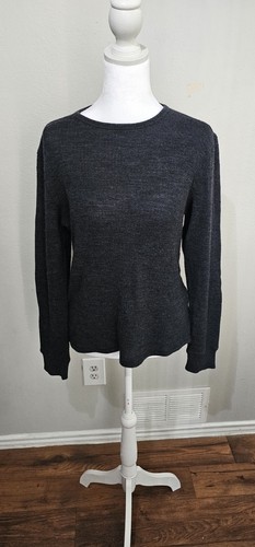 John Varvatos, John Varvatos Pullover Women Large Gray 100% Merino Wool Elbow Patch Minimalist