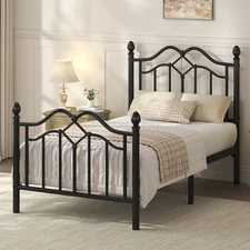 Twin/Full/Queen Size Bed Frame Metal Platform Bed with Victorian Headboard.