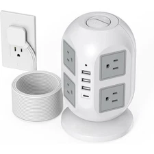 15 Ft. Cord 8-AC Outlets Surge Protector Power Strip Tower with 3 USB-A and 1 US