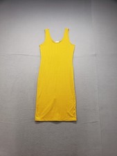 Capella Women Dress L Yellow Ribbed Knit Bodycon Scoop Neck Sleeveless Casual