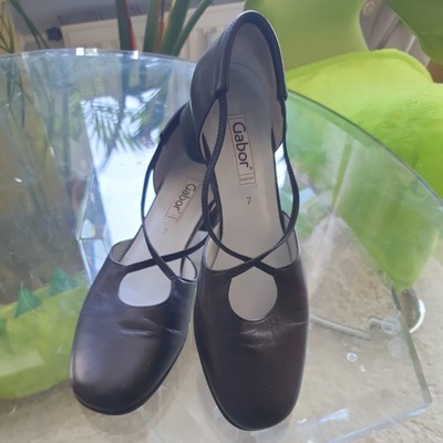 Gabor Fashion Leder Pumps schwarz Kreuzbänder Tango mit  Gr 7 Stöckel 4cm