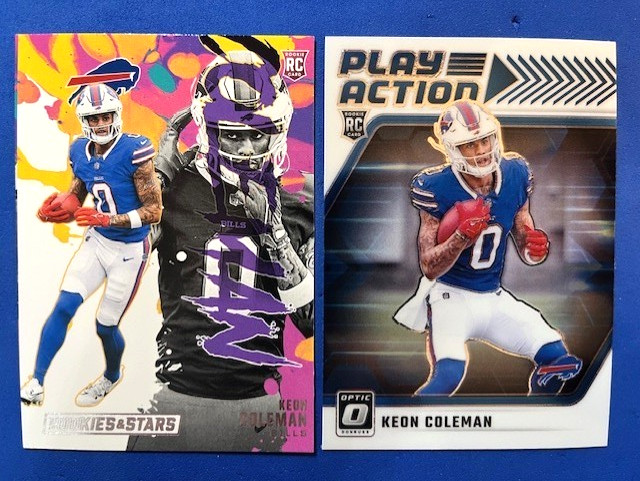 Keon Coleman 2024 R&S Rookie Exclusive RC & 2024 Donruss Optic Play Action RC