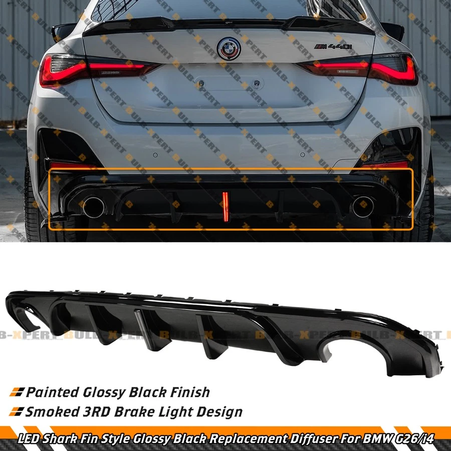 Difusor trasero negro brillante aleta tiburón LED ahumado 4 puertas BMW G26 430i i4 21-26 Foto 2 de 4
