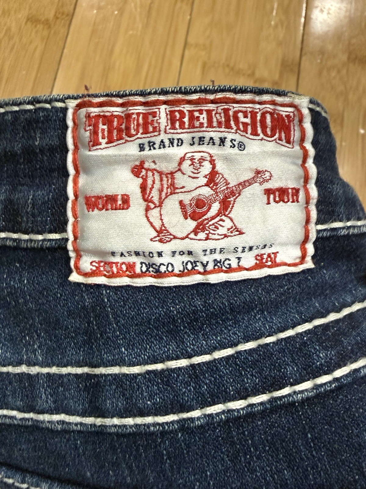 True Religion Jeans Women’s Disco Joey Big T Sz 31 Flare Bottom Blue Denim USA thumbnail 12