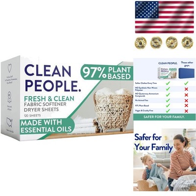 Gentle Plant-Based Fabric Softener Sheets - 120 Count, Fresh Essential Oil Scent