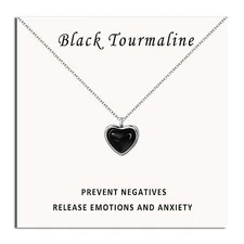 SmileBelle Black Heart Necklace for Women, Black Necklaces Black Tourmaline Neck