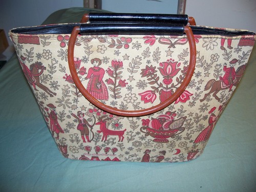 Vintage 40's Large Handbag Baguette Plastic Bakelite Style Handles 14 x 11 in. - 第 1/4 張圖片