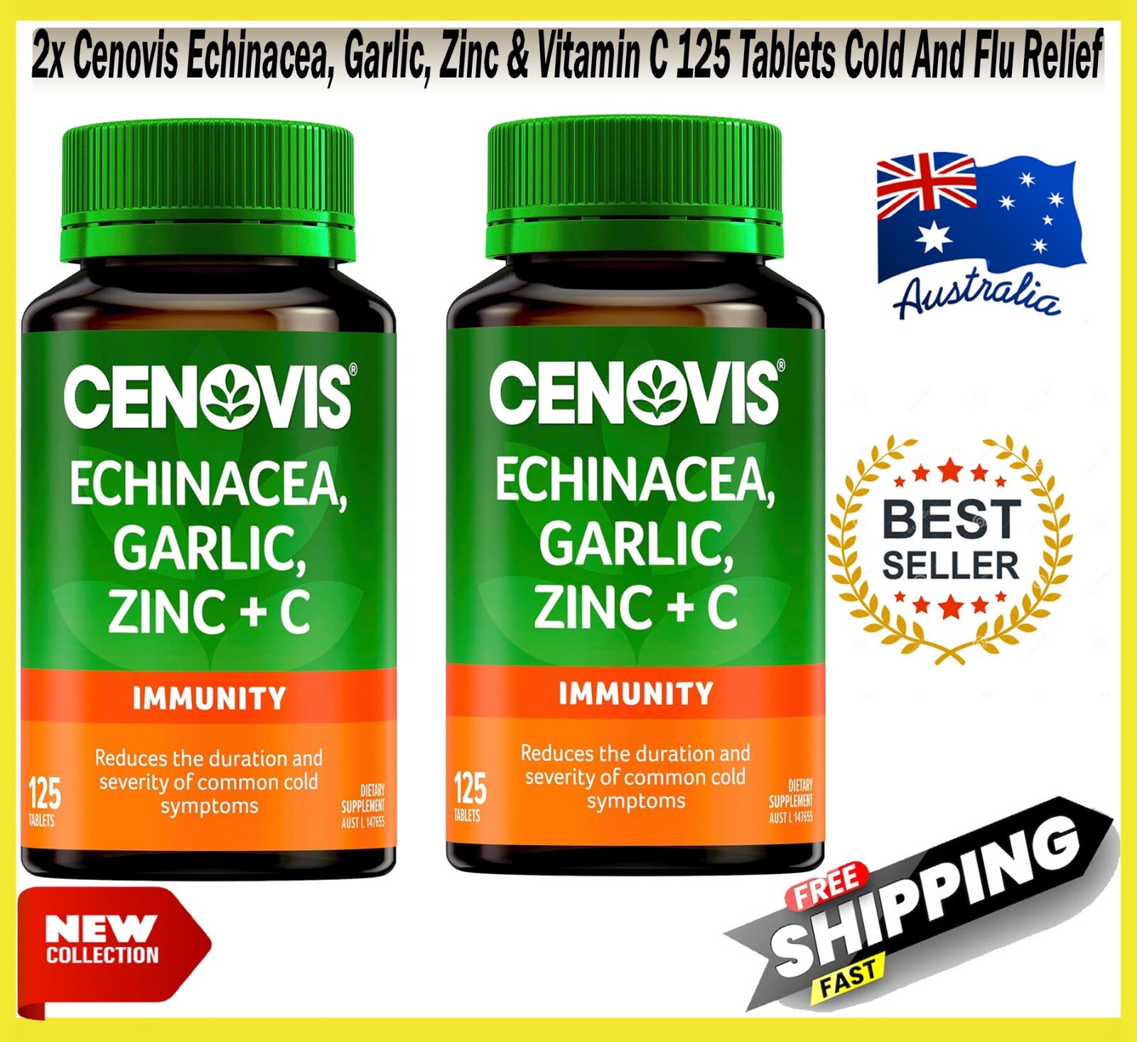 2x Cenovis Echinacea, Garlic, Zinc & Vitamin C 125 Tablets Cold And Flu