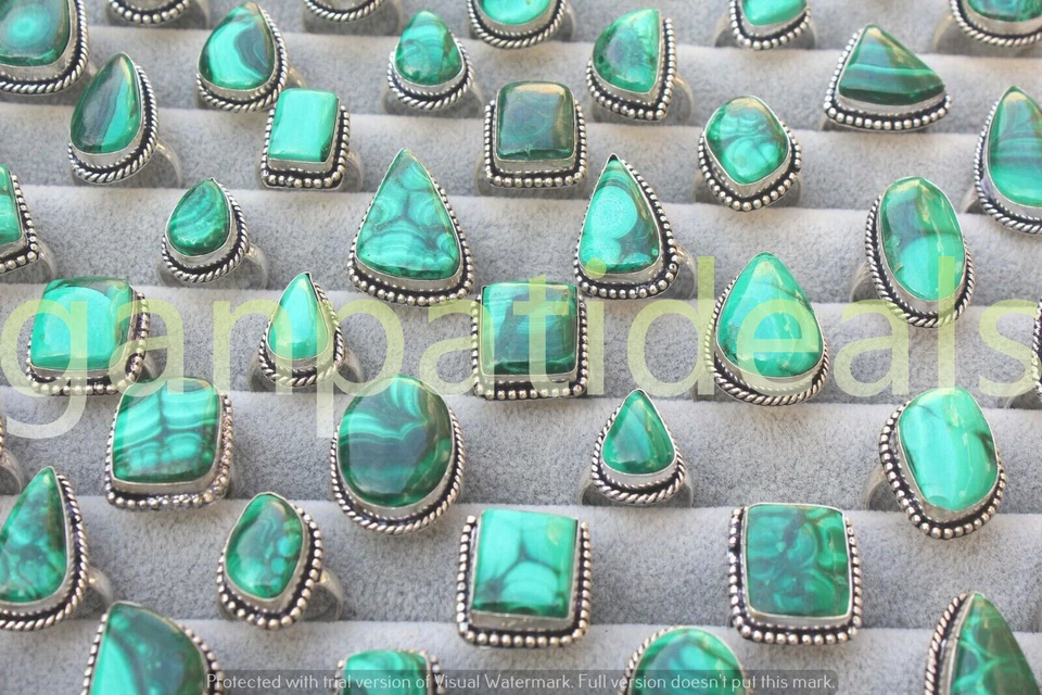 Lote de 1000 piezas de anillos de piedras preciosas de malaquita enchapados en plata 925 joyas para mujer Foto 2 de 4