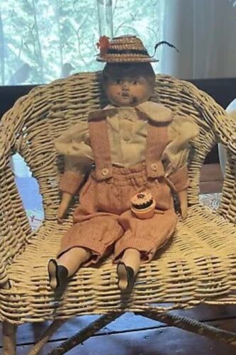 Vintage Minerva Tin Head Boy Doll Loves Chocolate! Beautiful Clothes
