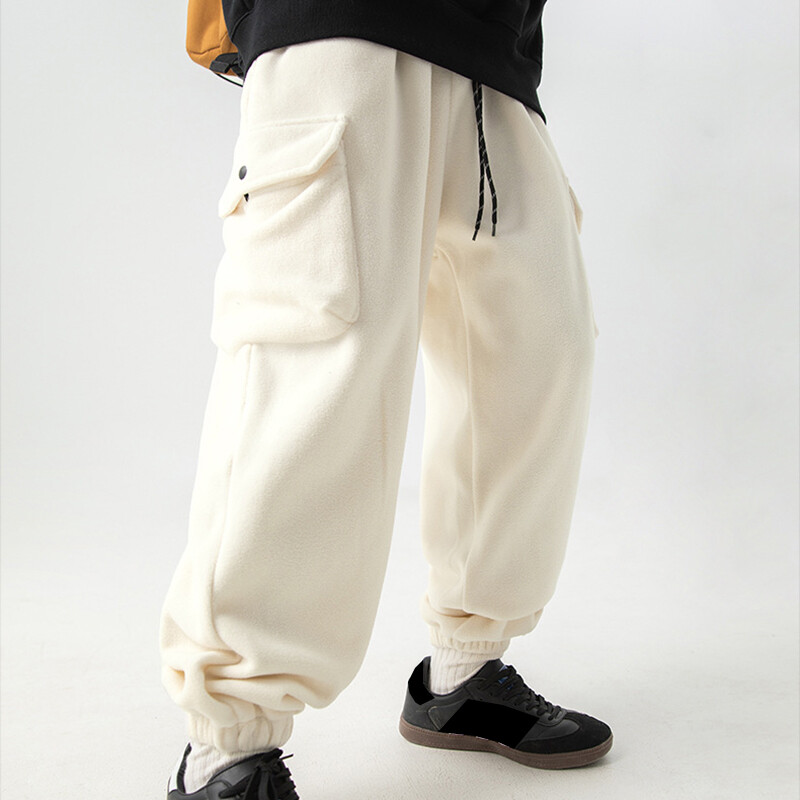 【Raucohouse】Clo eyelet fleece cargo sweatpants Men's Fleece Lined Cargo Pants Trousers Sweatpants