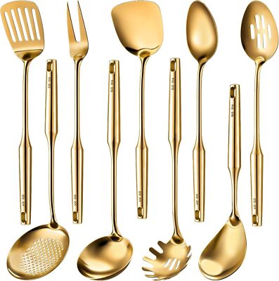 304 Stainless Steel Kitchen Utensils Set 9 Pcs (Gold)