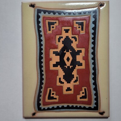 Vtg ARIUS Santa Fe Art Tile Ganado Rug Southwest 1987 Coaster Trivet 7 7/8X5 7/8