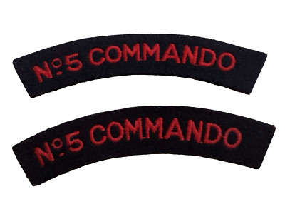 No 5 Commando Schulter Titel Patch rot auf schwarz - Paar - neu