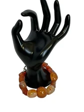 Marbled Carnelian Beaded Stone Bracelet Silver Hardware Natural & Tumbled Handmd