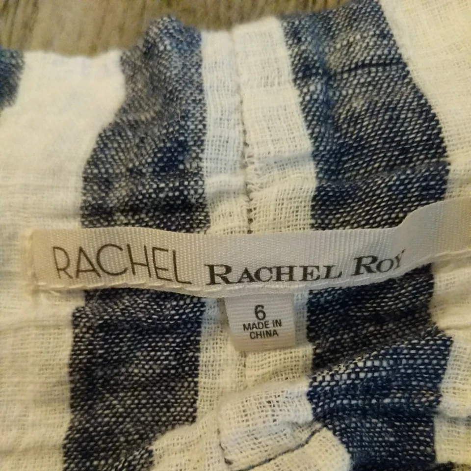 Pantalones recortados con cinturón y cintura bolsa de papel blanca/azul marino RACHEL ROY para mujer talla 6 Foto 4 de 4