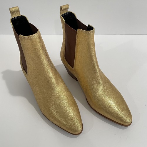 Saint Laurent Chelsea Leather Ankle Boot Gold Metallic Size 34 US 4 - Picture 10 of 11