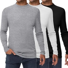Men Regular Fit Basic Long Sleeve Pullover Top Mock Turtleneck Shirt US