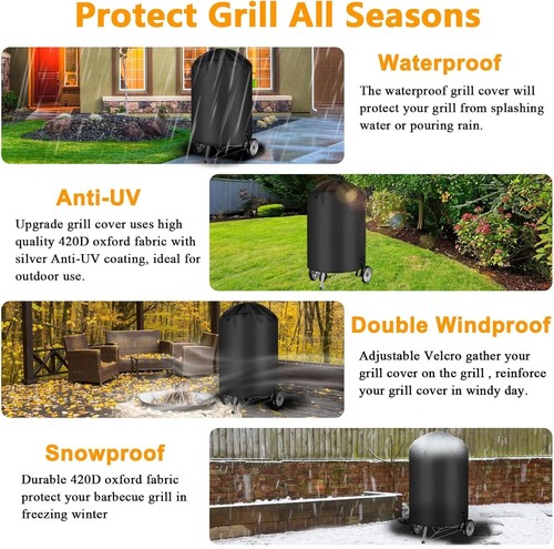 BBQ Grill Cover for Weber Grill Covers 22 Inch for Weber Kettle Grill Cover for - Picture 4 of 7