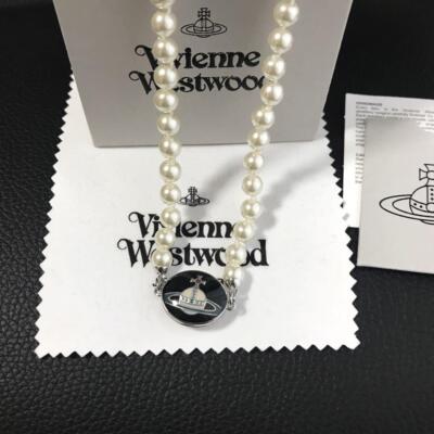 Vivienne Westwood Necklace enamel button pearl silver/black IN BOX