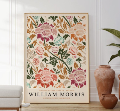 William Morris Larkspur Vintage Illustration Print, Colourful Pattern Art Poster
