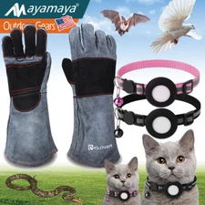 Anti-bite Animal Handling Gloves Leather & Air Tag Pet Dog Cat Collar Breakaway