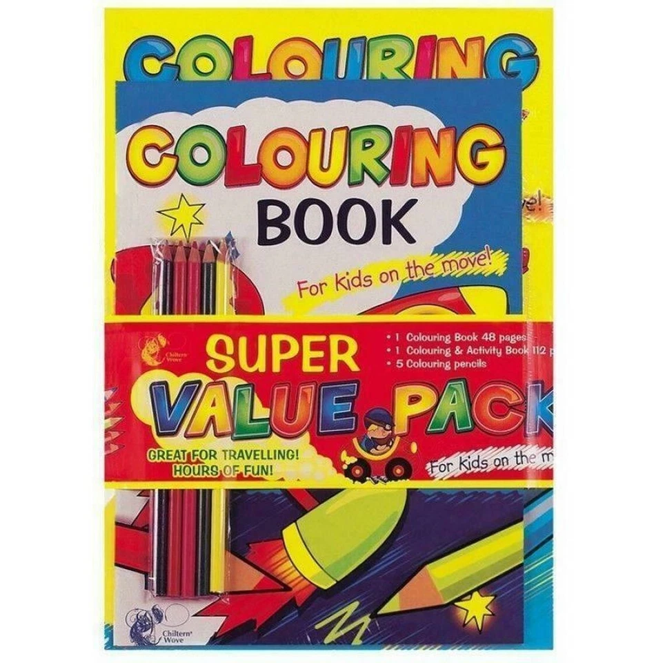 Colouring book 2 Pack and Colouring Activity Pencils Bumper A5 A4 Value Children