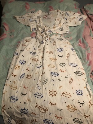 Shein X Donna Adi NEU Weiß Mit Muster Gr. L Mit Print Schleife Kleid Cut Outs