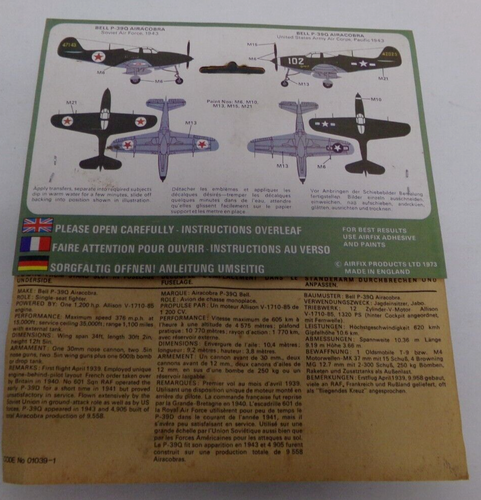 P39Q Aircobra 1:72 Kit modello Airfix 01123 - Foto 2 di 2