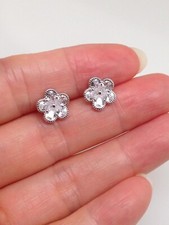 925 Sterling Silver Cz Flower Stud Earrings Small Tiny Studs 9mm