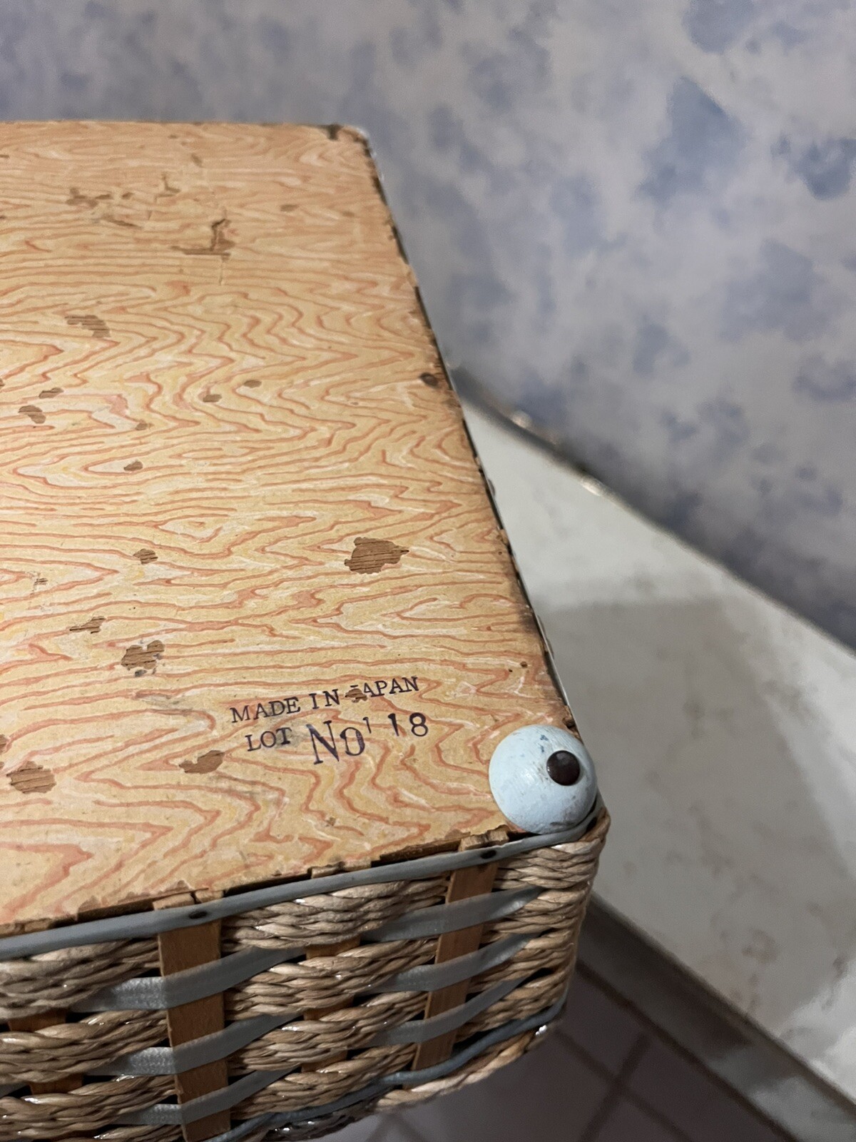 Vintage 60’s JC Penney’s Wicker Sewing Basket with Floral Silk cloth lining.