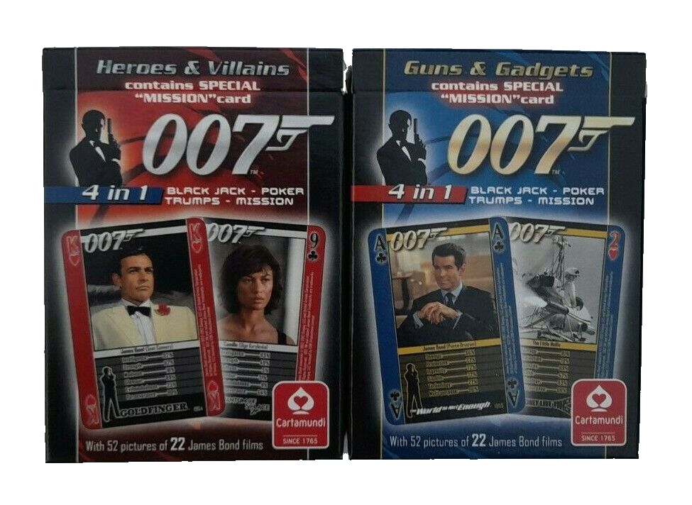 JAMES BOND 007 2x DECKS PLAYING CARDS 'GUNS & GADGETS' + 'HEROES & VILLAINS' NEW