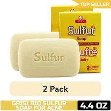 Grisi Bio Sulfur Acne Treatment Soap (2 Pack), 4.4 oz - Face Cleanser, Reduce Oi