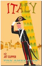 Vintage Illustrated travel Poster CANVAS PRINT ~Italy Leaning Tower Piza 16"x12"