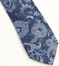New Bloomingdales Mens Navy Blue Large Paisley Print 100 Silk Neck Tie Necktie