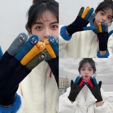 Adult Knit Gloves Cycling Skiing Mitten Five Finger Gloves with Funny Expression